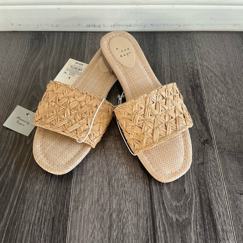 Women’s Woven Slide Sandals.  Tan. 8